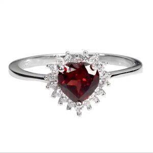 Natural Mozambique Garnet Halo Ring in 925 Silver Ring Size 7.5